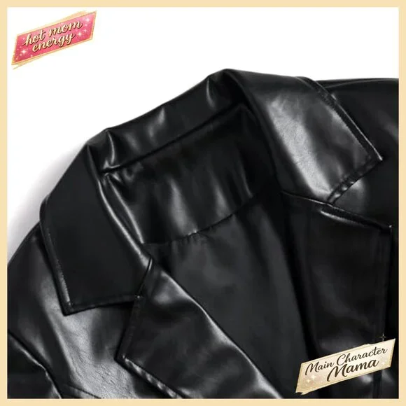 Faux Leather Trench Coat with Belt Long Sleeve Motorcycle Biker Jacket